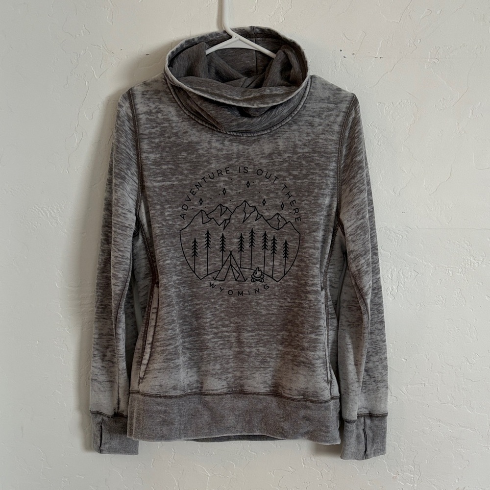 J. America Grey Cowl Neck Graphic Pullover